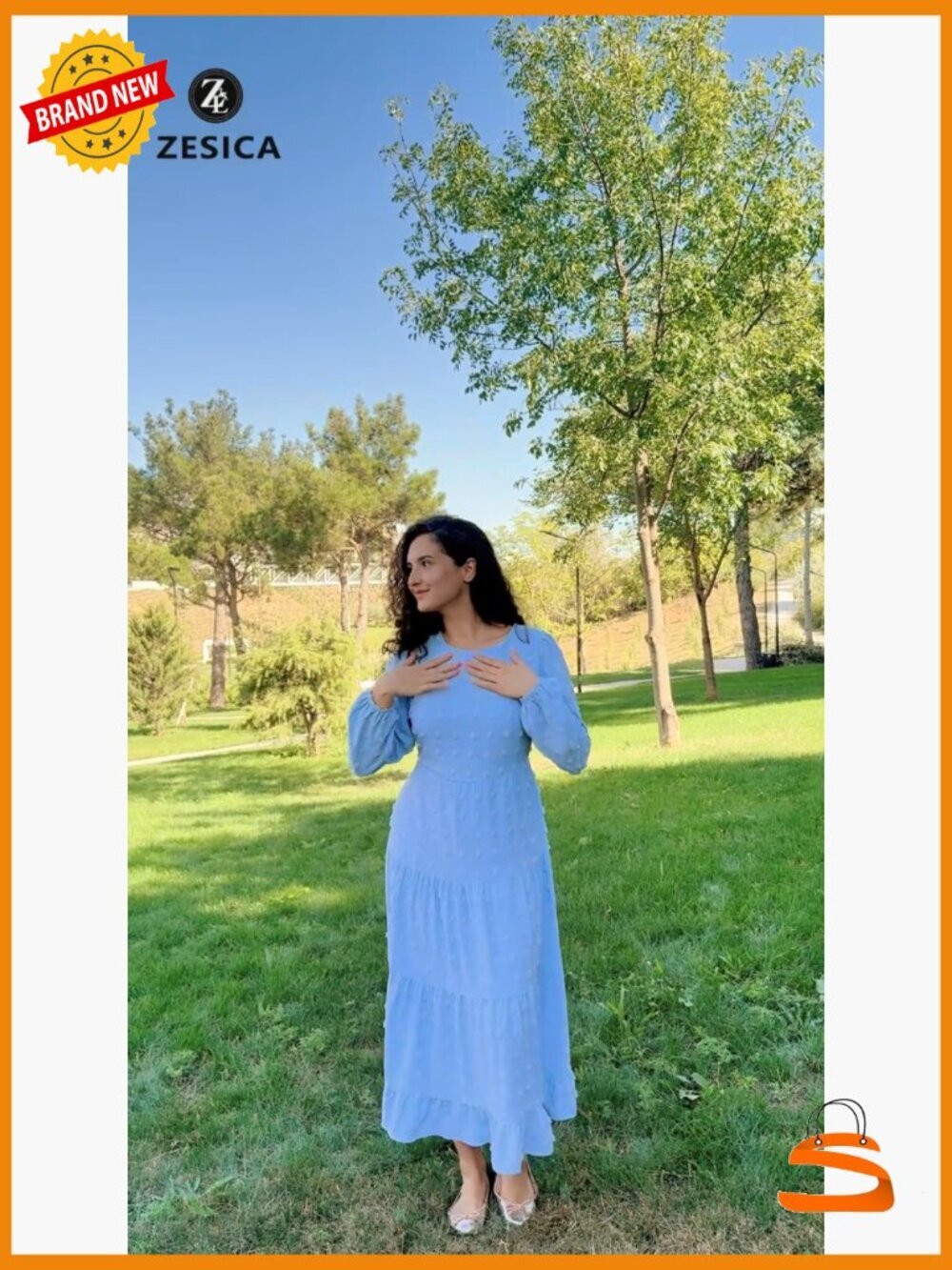 Swiss Dot Long Sleeve Maxi Dress - Flowy A-Line Tiered Casual - Picture 7 of 7